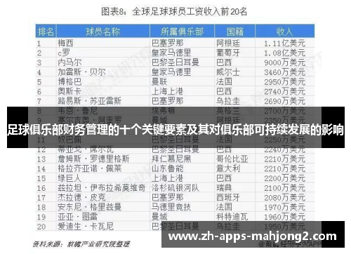 足球俱乐部财务管理的十个关键要素及其对俱乐部可持续发展的影响